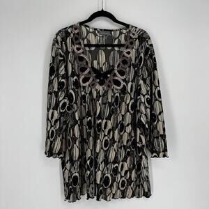 Essentials top womens 3x pleated rhinestone artsy stretch plus office business